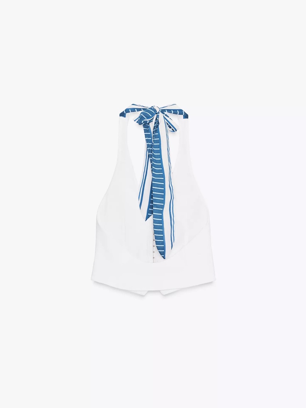Zara White Top with Blue Striped Neck Tie